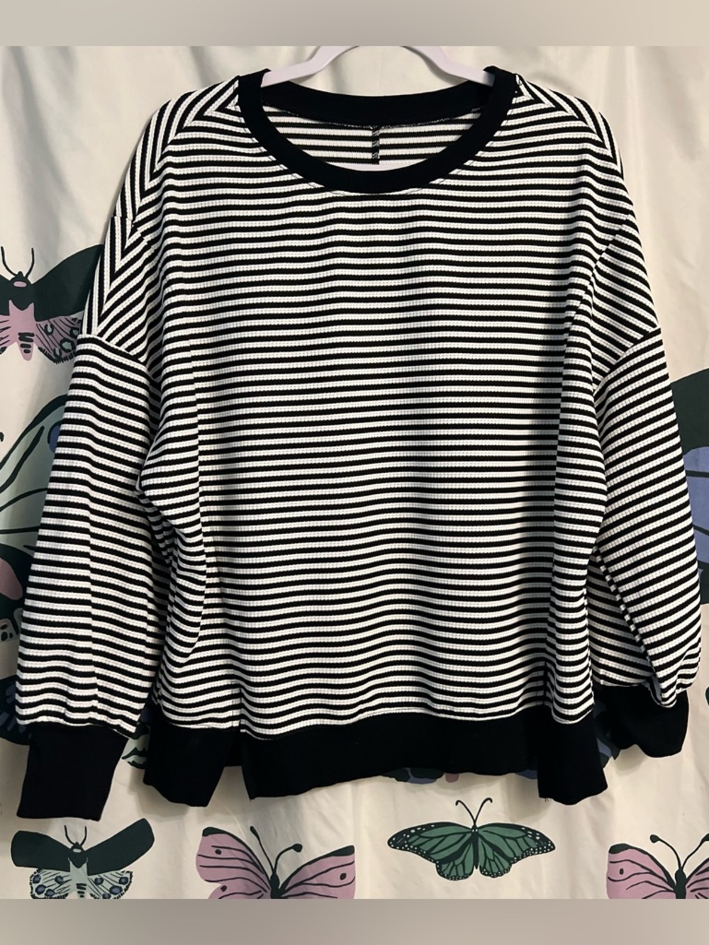 Striped side slit sweater